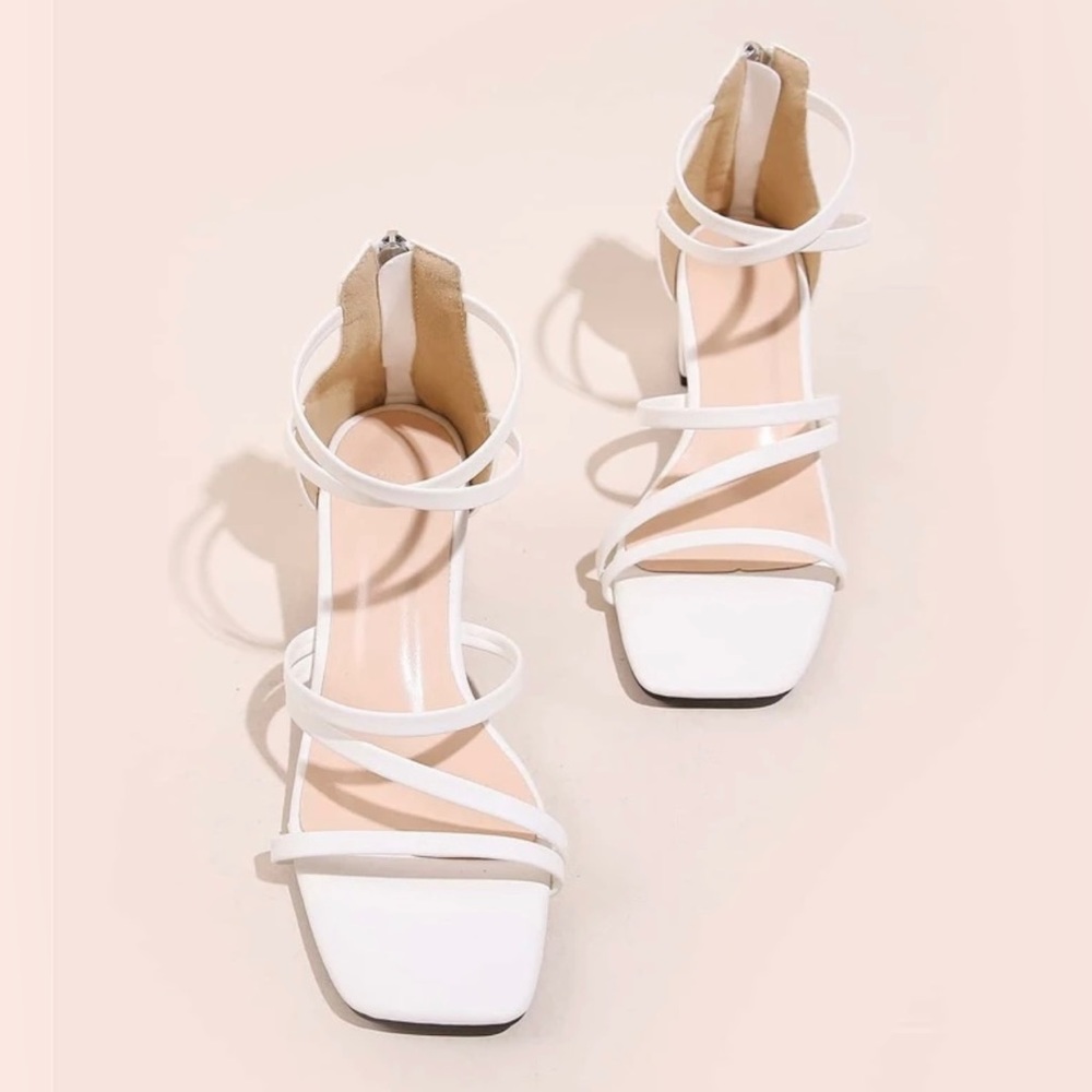 White Zipper Back Heeled Sandals SHEIN Size 8 US (EUR39)